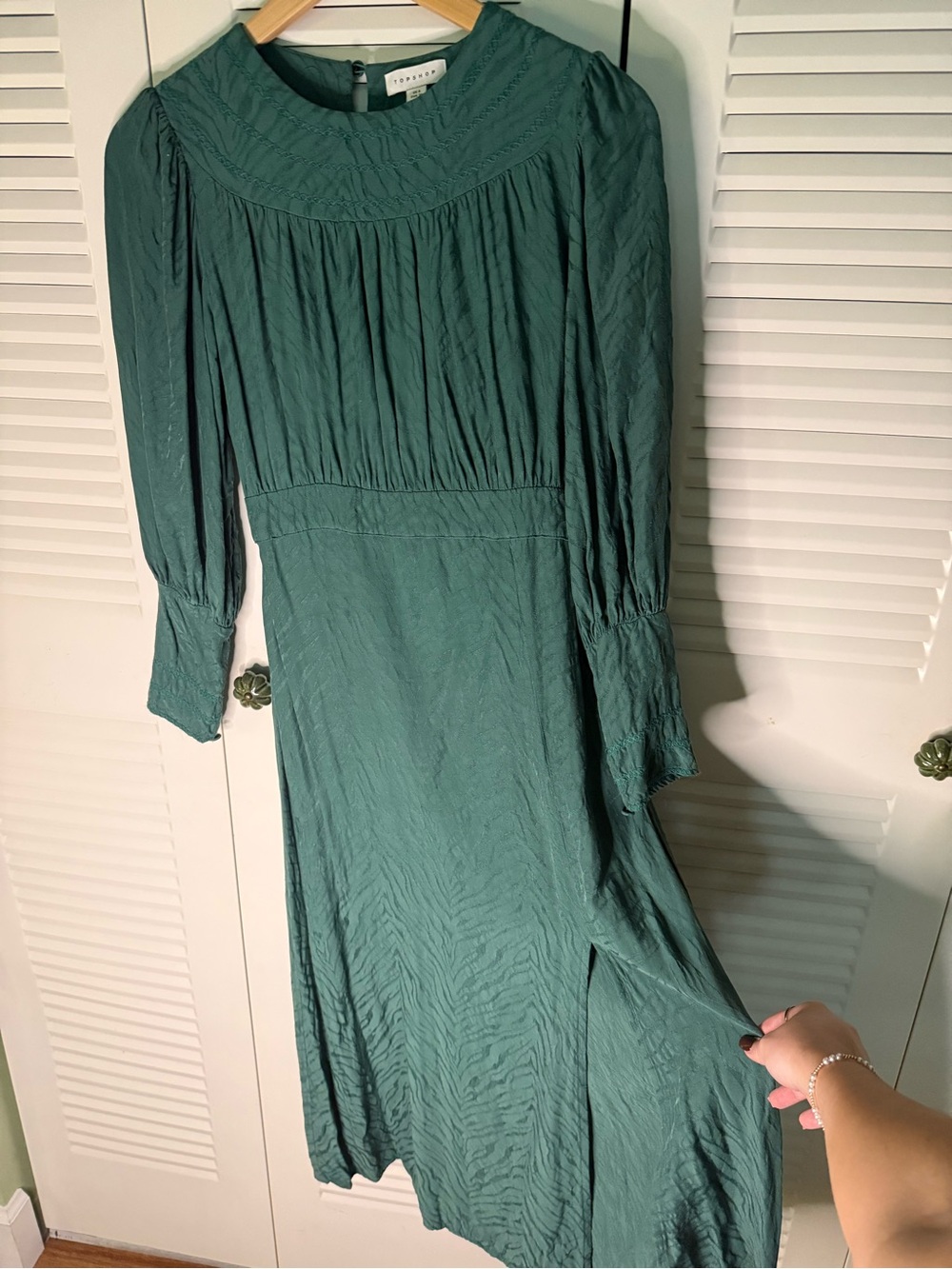 Topshop Teal Long Sleeve Jacquard Midi Dress
